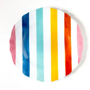 Plastic Plates Pink, Orange, Yellow, Aqua, Blue Stripes - 9