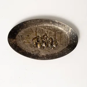 Hans Jensen Denmark Repousse Tray with Country Scene Silver plate - 5.5
