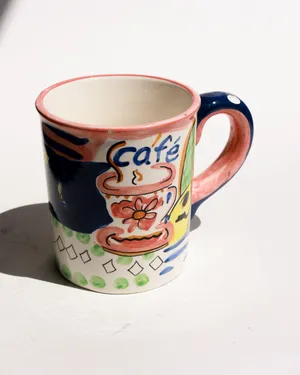 Hand Painted Bistro Café Coffee Tea Cup Coffee Mug Java Cafe Jumbo