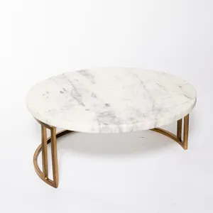 White Marble Platter Stand on Gold Frame - 13.25