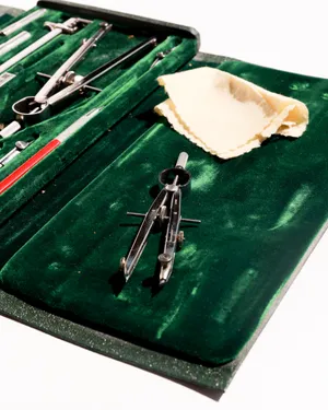 Vintage Green Velvet Vintage Keuffel & Esser Doric Jupiter N 9406 B Drafting Tool Set Compass Germany