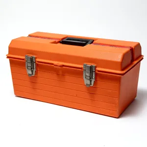 Vintage Contico Tuff Box Tool Box Safety Orange Plastic with Black Handle Made in USA Tackle Box Tool Box