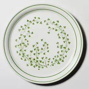 Arklow Honey Stone Made in Ireland White with Green Clovers Shamrock Dinner Plate