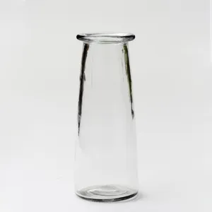 Tall Slender Clear Flower Vase with Lipped Edge - 9