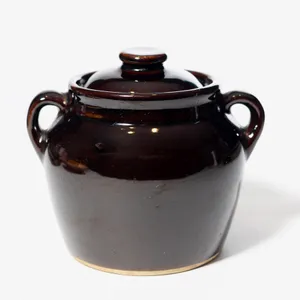Brown Glazed Pottery Stoneware Chili Bowl Casserole Lid - 6
