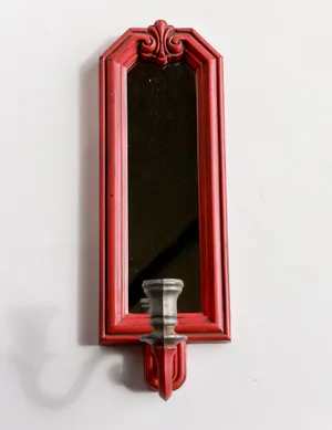 Vintage Pink Painted Mirror Sconce with with Candle Holder