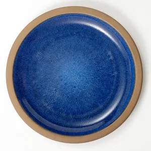 Mid Century Heath stone pottery dinner plate cobalt blue glazed finish with a nutmeg unglazed rim and back - 11.5