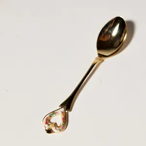 Ornate Victorian Porcelain Floral Gold Demitasse Spoon Heart