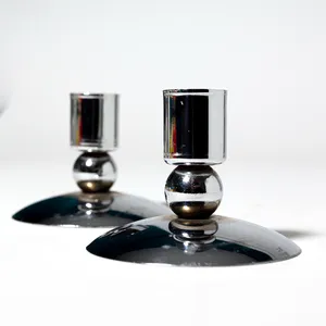 Silver colored Polished Tapered candle holder, Domed Base