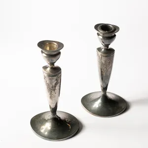 Ornate Silver Candle Holders with etched flowers Oval Base - 8.5