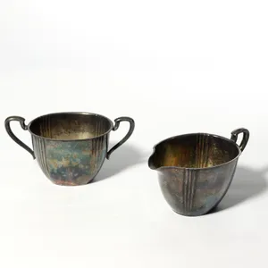 Silver Plated Sugar bowl and Creamer, Art Deco - 2.75