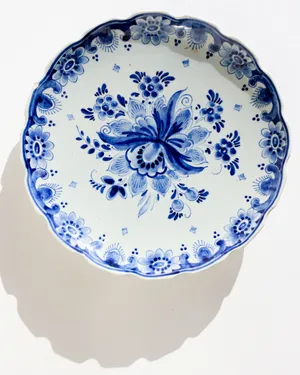 Royal Delft Blue Handpainted Plate 1965, Authentic Dutch Pottery, on a pedestal, tall