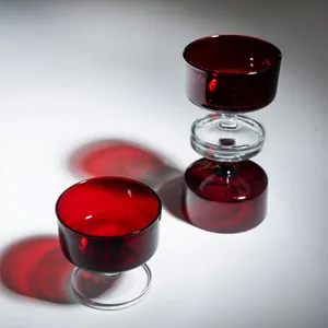 Midcentury Ruby Red Stemmed Dessert Cups - 3.25