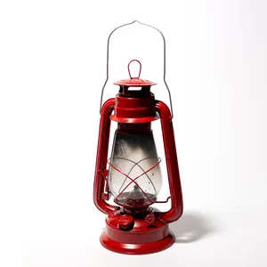 Bright Red Metal Stansport Hurricane Lantern with Glass Globe Kerosene Burning Camping Lamp