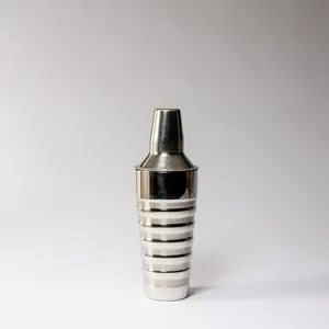Large Silver Cocktail Shaker with Wavy Body - 10.5