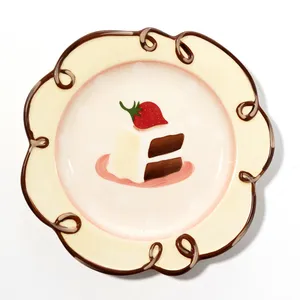 Dessert Plates With Cake or Hand Painted Sundae Just Desserts Hand Painted Plates - Vintage Beige, Brown and Red - 