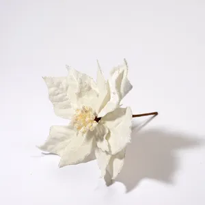 White Velvet Magnolia Flower with Glitter artificial