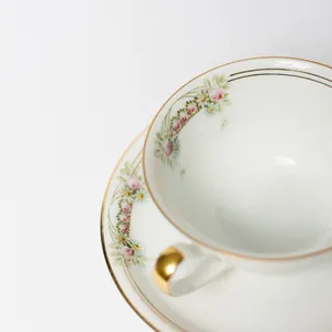 Krautheim Selb Bavaria Saucer Fine China Simple Pink Flowers Gold Paint around the rim