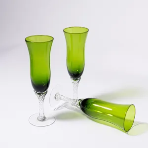 Vintage Green Champagne Glass with Clear Swirl Base - 8
