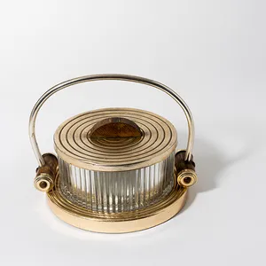 French Art Deco Round Biscuit Box on mirrored tray with handle - 7