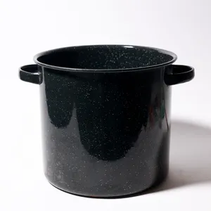 Vintage Black Speckled Graniteware Enamelware Stockpot Farmhouse