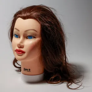 Cosmetology Training Mannequin Head Brunette Human Hair Big Blue Eyes