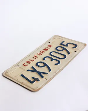 Vintage 80s 90s California License Plate Block Letters White Background