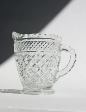 Vintage Clear Diamond Cut Pressed Glass Creamer Pitcher