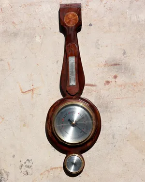Temperature Compensated Banjo Style Barometer Mahogany Wood, Wall Mounted Art