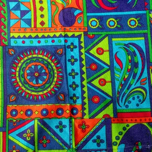 Vintage Fabric Psychedelic 60s Blue Red Aqua Navy - 26