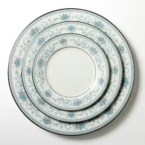 Noritake Plate Contemporary Blue Hill Pattern Blue flowers with Silver painted Rim Dessert Plate - 6.5