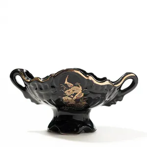 Black Porcelain Trinket Dish, Candy, Asian inspired - 7.5