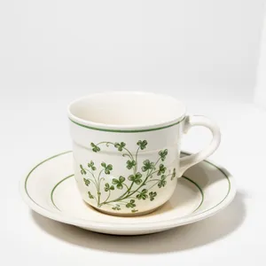 Vintage Mugs and saucers Irish Shamrock Ivy Clover Green Stoneware