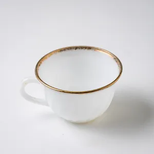 Ribbed Milk Glass White Cup Coffee Mug with Gold 