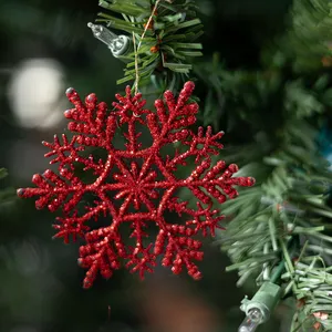 Glittery Red Snowflake Set light plastic Christmas Tree Ornments (14)