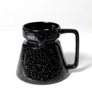 Highwave Hotjo Black with White Specks Travel Mug, Fluted Mug with a square handle