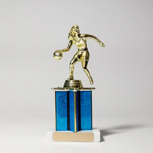 Vintage Girls Basketball White Marble Blue and Gold Star and basketball figure on the top Trophy