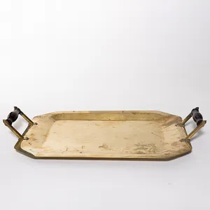Hand Forged Brass and Wood Serving Tray - 14
