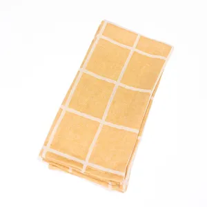 Pale Yellow mustard with white line squares Dish towel - 14