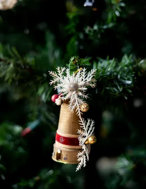 Christmas Tree Ornament: Vintage Plastic Light House in Beige with plastic snow Flakes