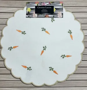 bright baby yellow round woven wicker placemat with braided scalloped edge