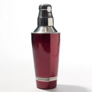Medium Silver Cocktail Shaker with Cap Red Mid Century Modern, Vintage - 10