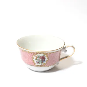 Limoge Decroe Tipe Floral Hand Painted single tea cup, pink floral design - 2.5