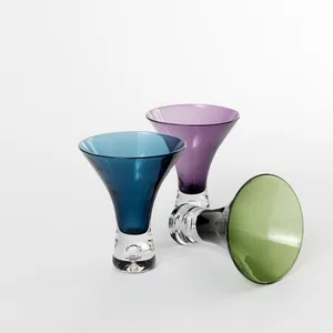 Hand Blown Colored Funneled Shot Glasses with Bubbles in the Bottom. Purple, Green, Blue glasses - 4.25