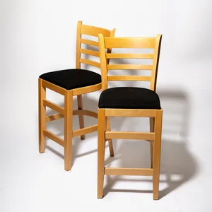 Beige Bar Stools with Black fabric cushions - 15.5