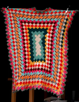 Vintage Handmade Colorful Diamond Crochet Granny Lap Blanket