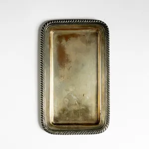 Rectangular Silver Dish with Detailed Rounded Edge - 9.5