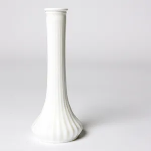 Housewares Vase: Hoosier Milk Glass Flower Vase Ribbed Design Vintage - 9