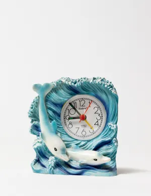 Vintage Souvineir Clock Blue with Dolphins swimming
