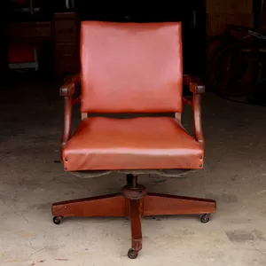 Mid-Century Orange Leather Executive Swivel Office Chair